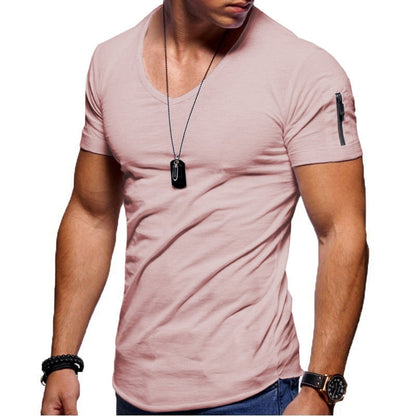 T-shirt muscle Montarello pour homme avec col en V et zip