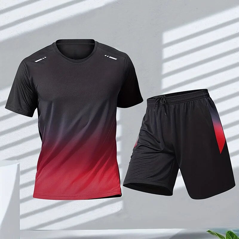 Montarello Men's Gradient Activewear Set T-Shirt & Shorts