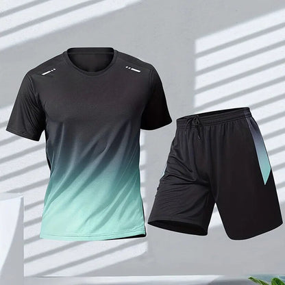 Montarello Men's Gradient Activewear Set T-Shirt & Shorts