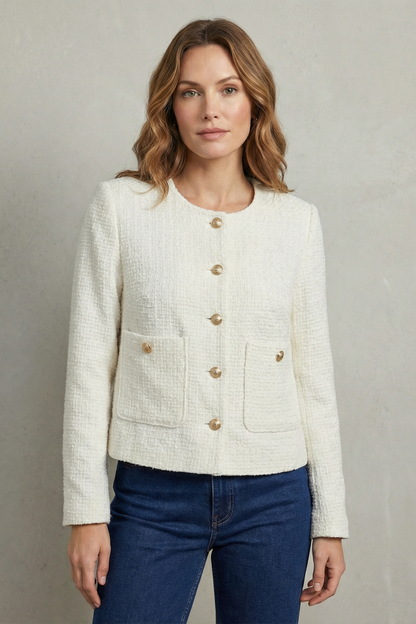 Blazer court pour femme Montarello avec col rond et boutons dorés  