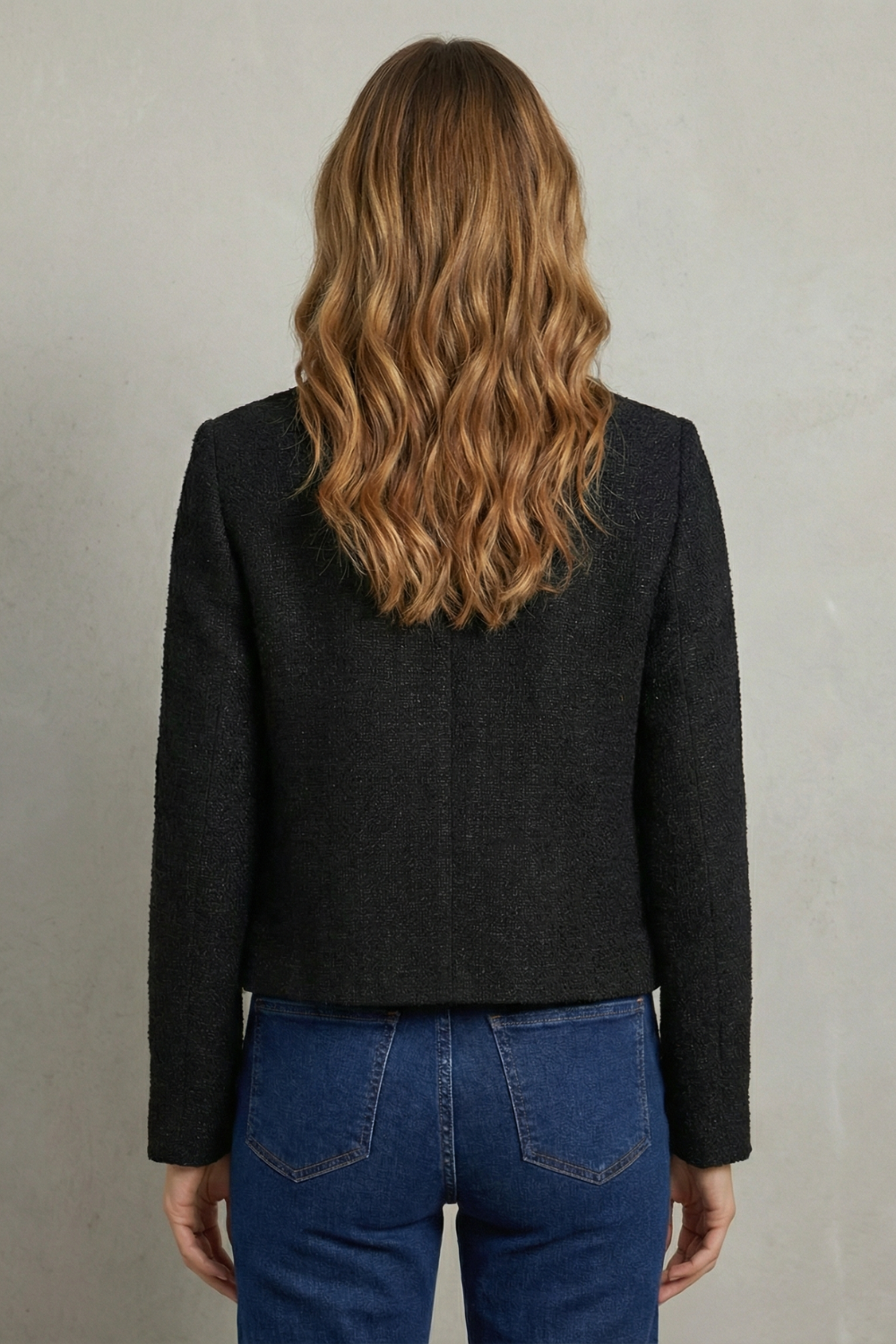 Montarello Women's Cropped Blazer with Round Neck and Gold Buttons