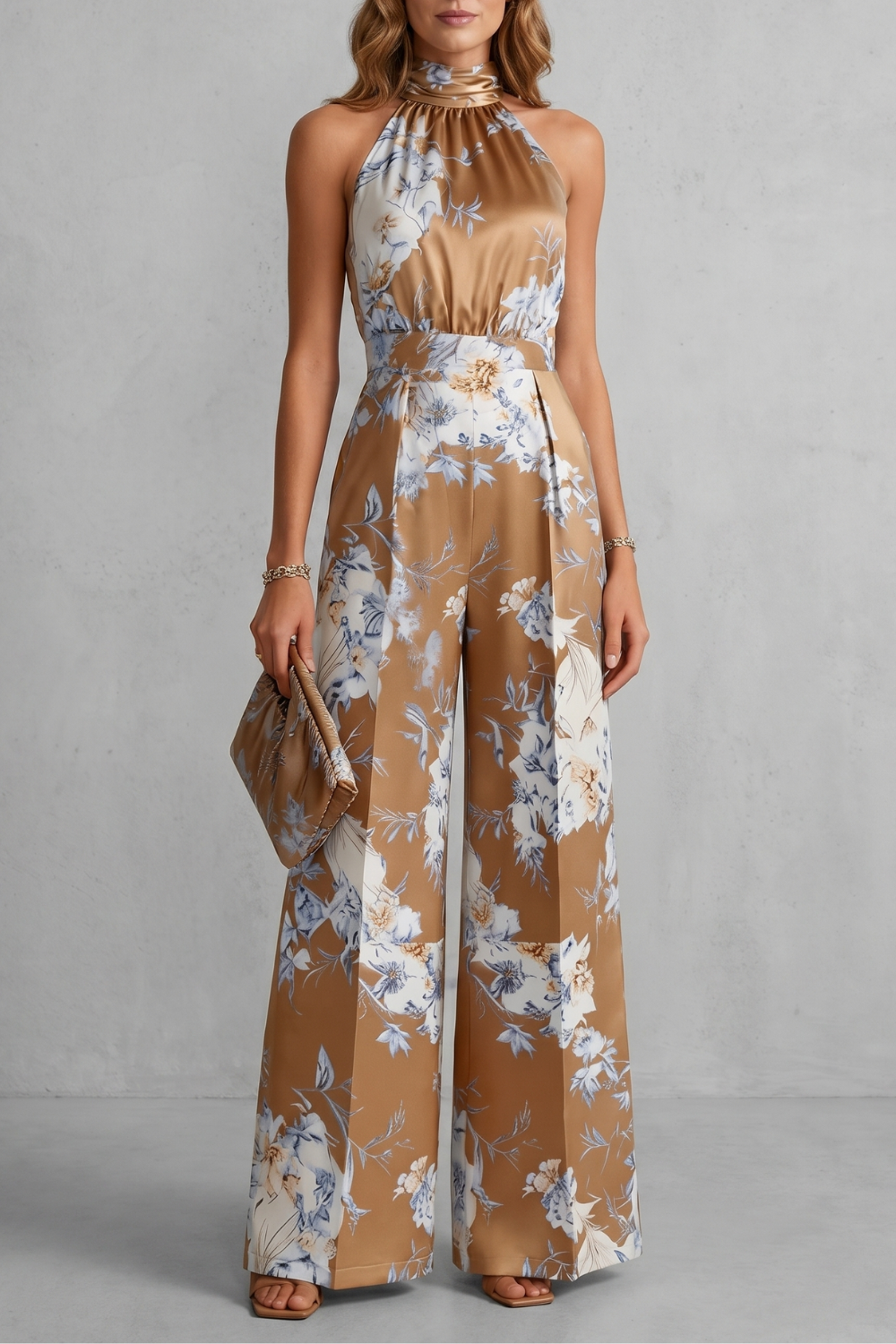 Montarello Women's Floral Halter Neck Wide-Leg Jumpsuit