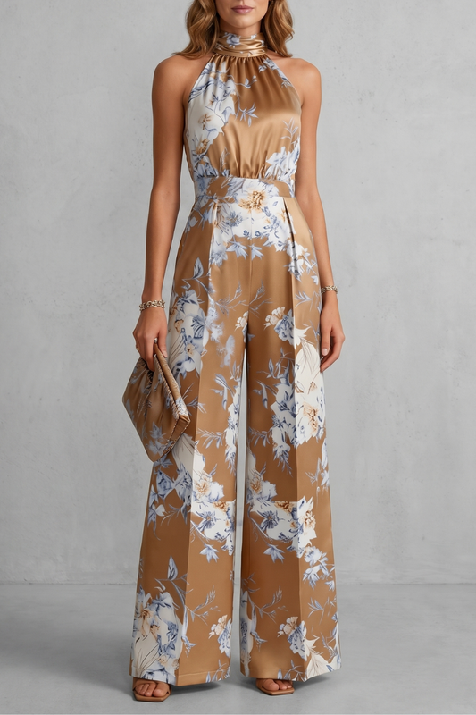 Montarello Women's Floral Halter Neck Wide-Leg Jumpsuit