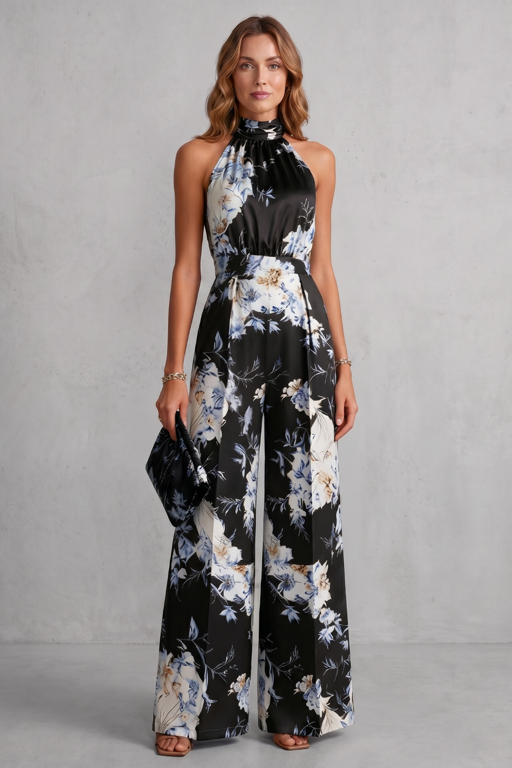Montarello Women's Floral Halter Neck Wide-Leg Jumpsuit