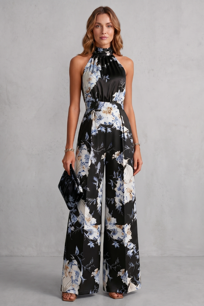 Montarello Women's Floral Halter Neck Wide-Leg Jumpsuit