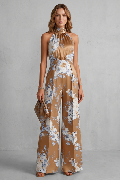 Montarello Women's Floral Halter Neck Wide-Leg Jumpsuit