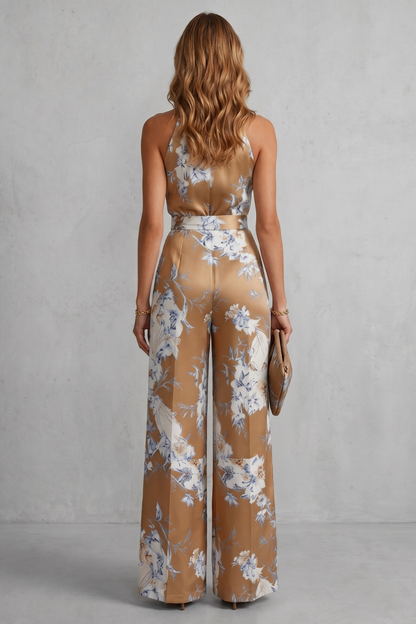 Montarello Women's Floral Halter Neck Wide-Leg Jumpsuit