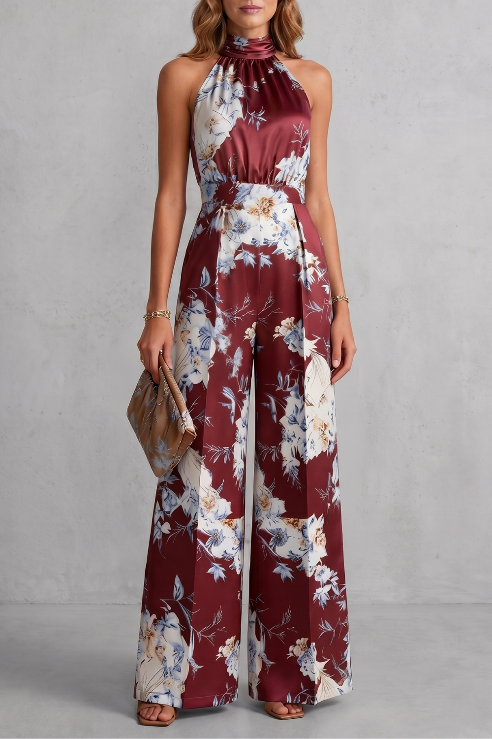 Montarello Women's Floral Halter Neck Wide-Leg Jumpsuit