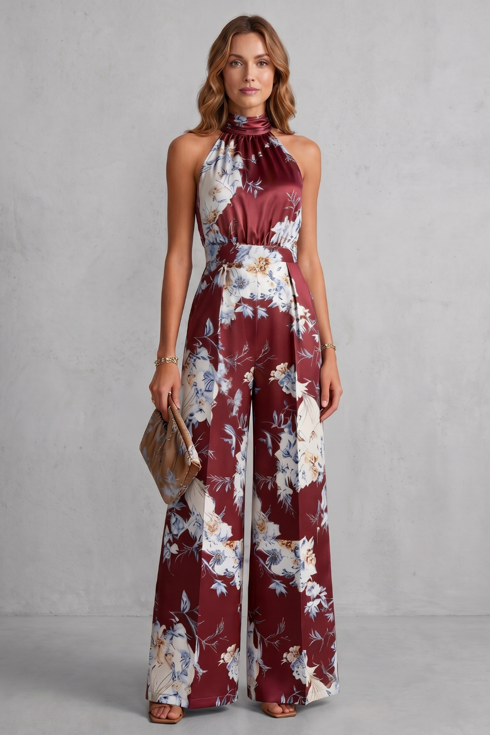 Montarello Women's Floral Halter Neck Wide-Leg Jumpsuit