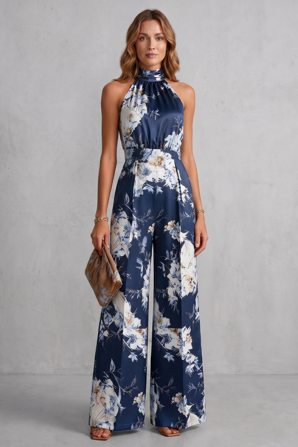 Montarello Women's Floral Halter Neck Wide-Leg Jumpsuit