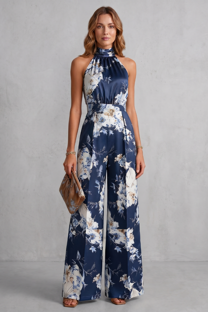 Montarello Women's Floral Halter Neck Wide-Leg Jumpsuit
