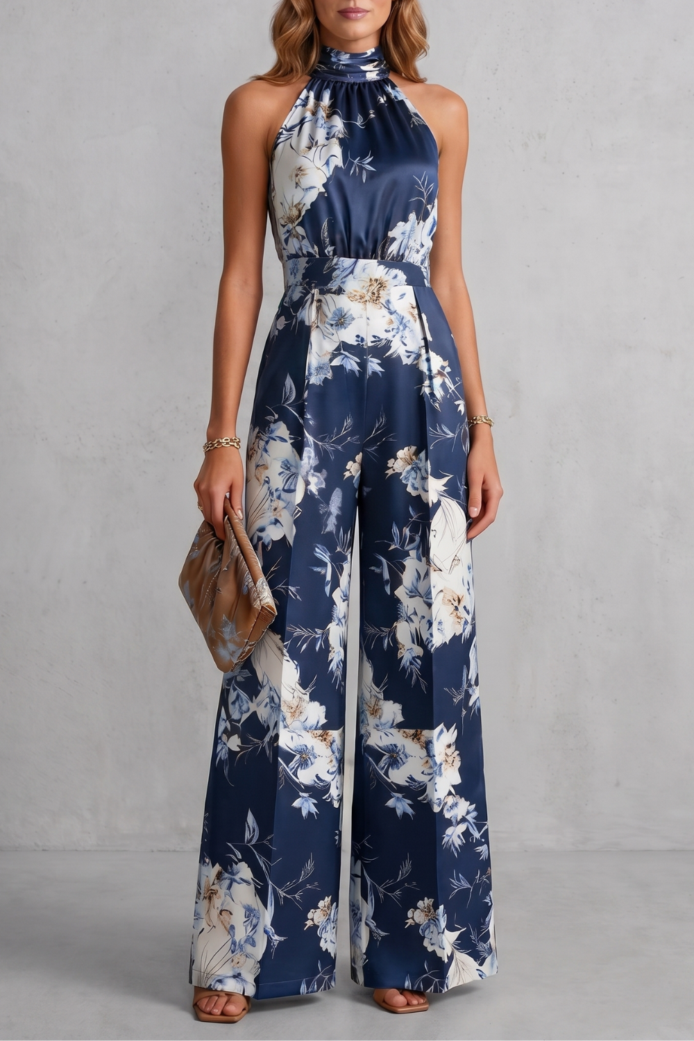 Montarello Women's Floral Halter Neck Wide-Leg Jumpsuit