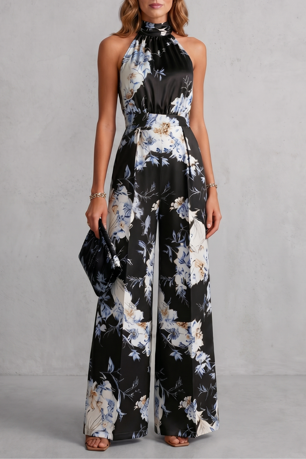 Montarello Women's Floral Halter Neck Wide-Leg Jumpsuit
