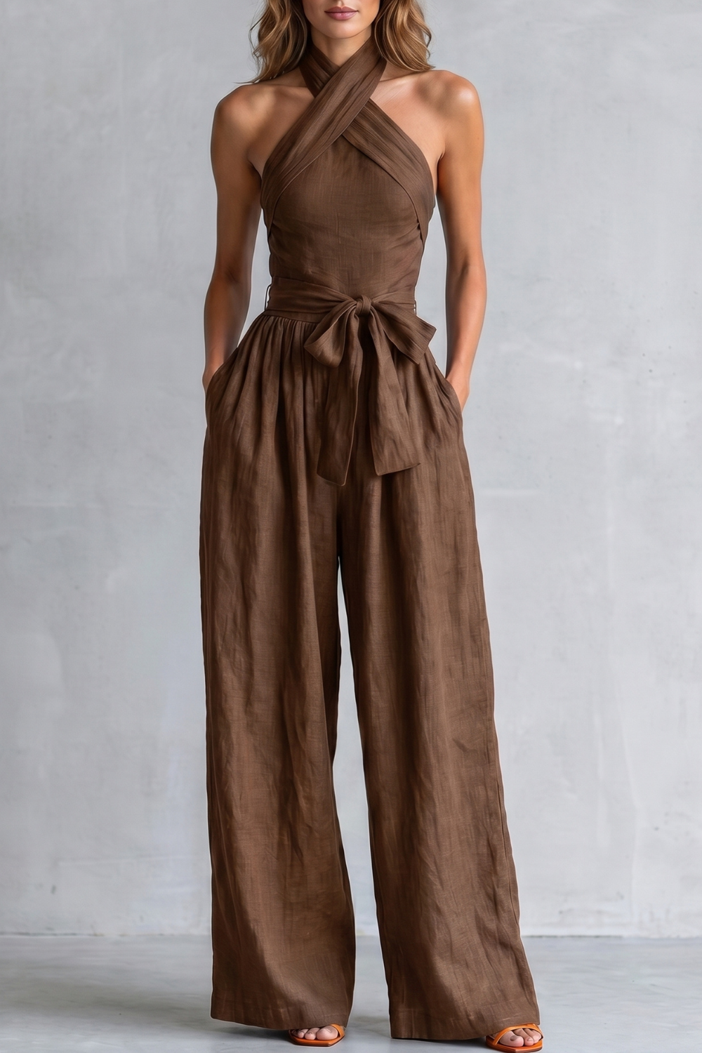 Montarello Women's Cross-Halter Wide-Leg Jumpsuit