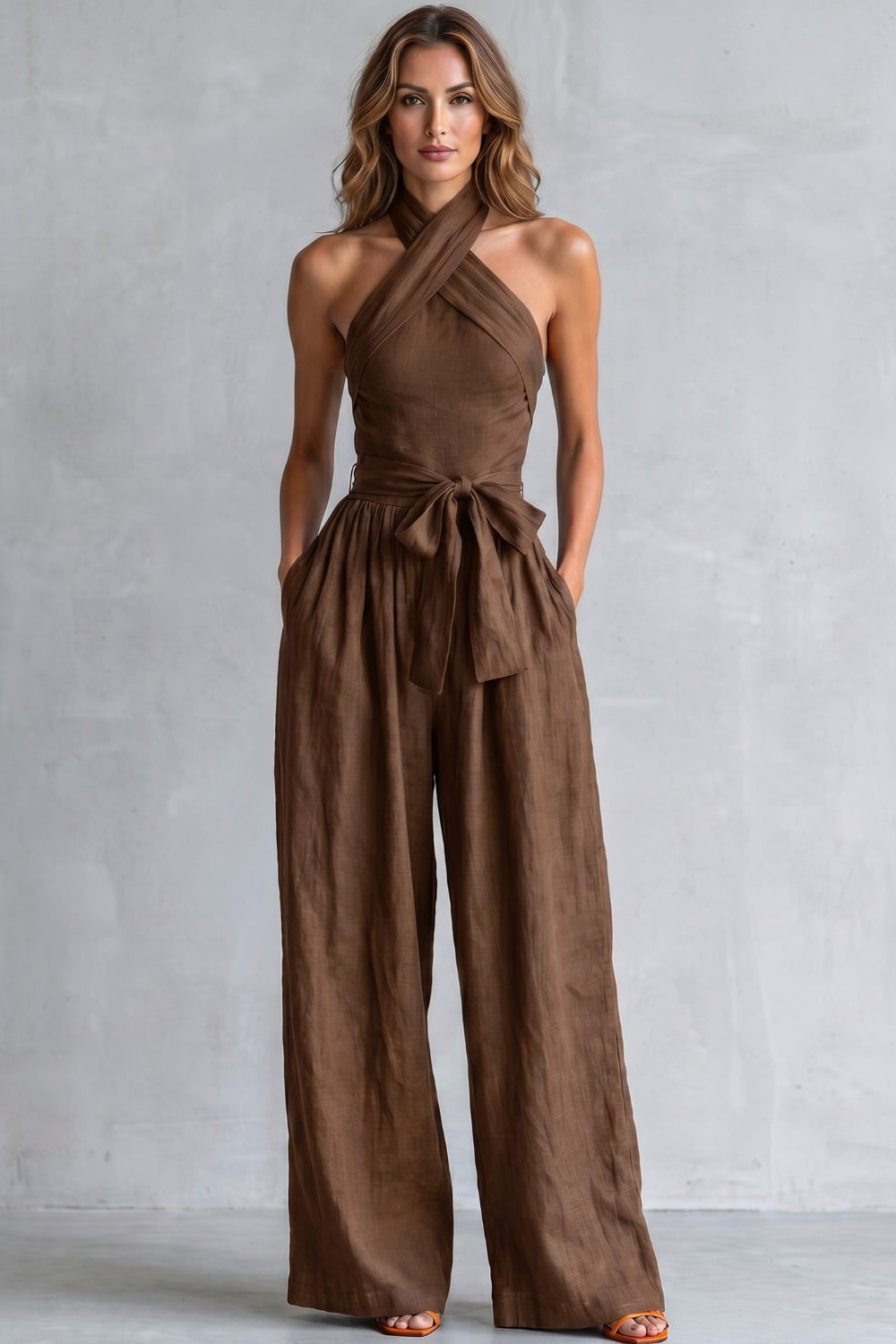 Montarello Women's Cross-Halter Wide-Leg Jumpsuit