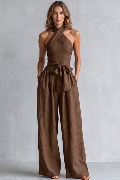 Montarello Women's Cross-Halter Wide-Leg Jumpsuit