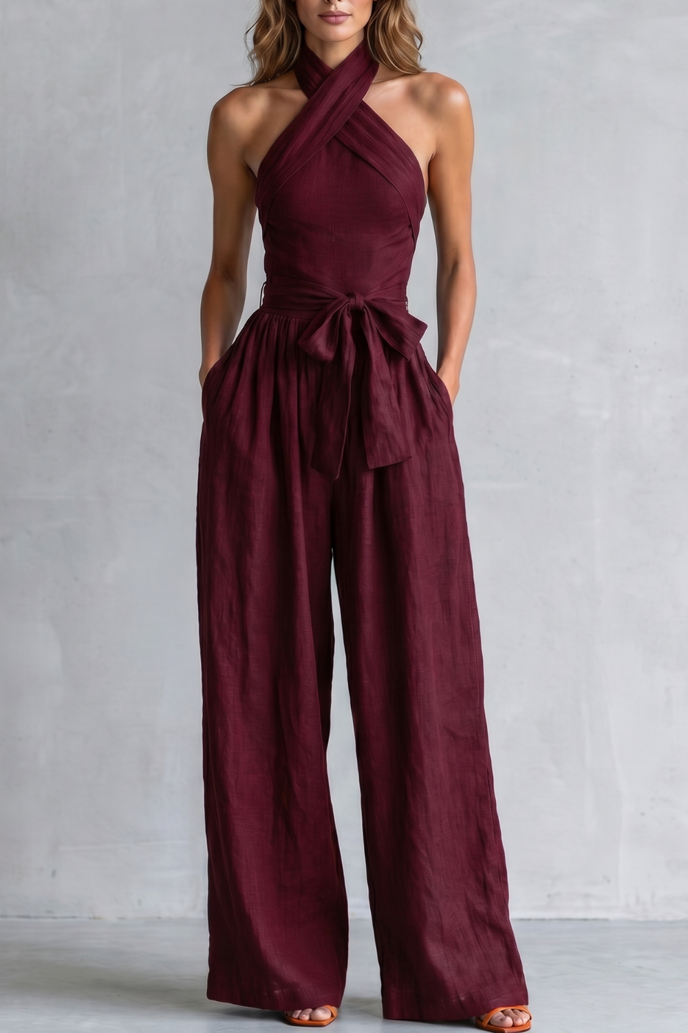 Montarello Women's Cross-Halter Wide-Leg Jumpsuit