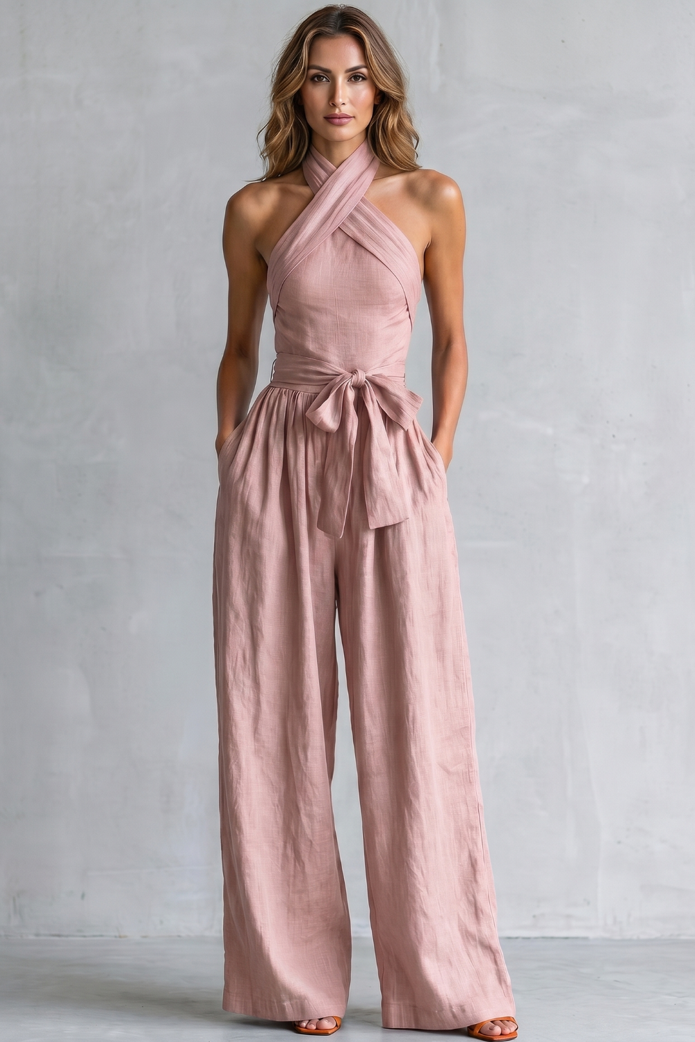Montarello Women's Cross-Halter Wide-Leg Jumpsuit
