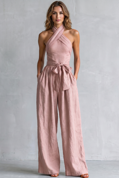 Montarello Women's Cross-Halter Wide-Leg Jumpsuit