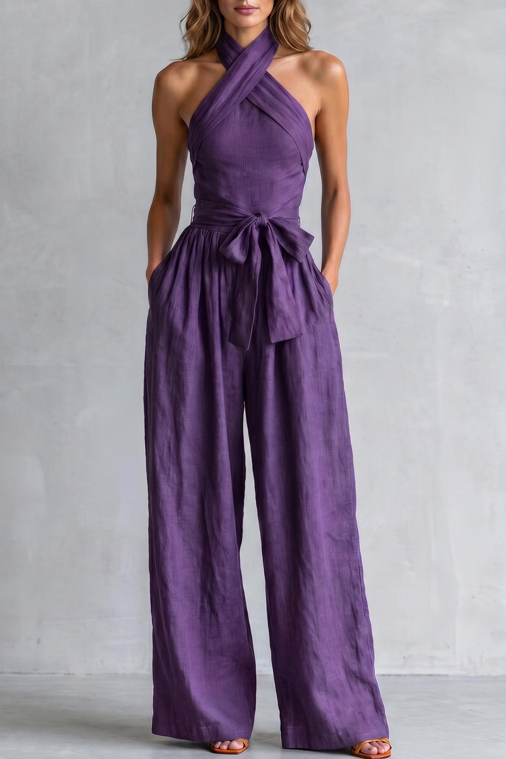 Montarello Women's Cross-Halter Wide-Leg Jumpsuit