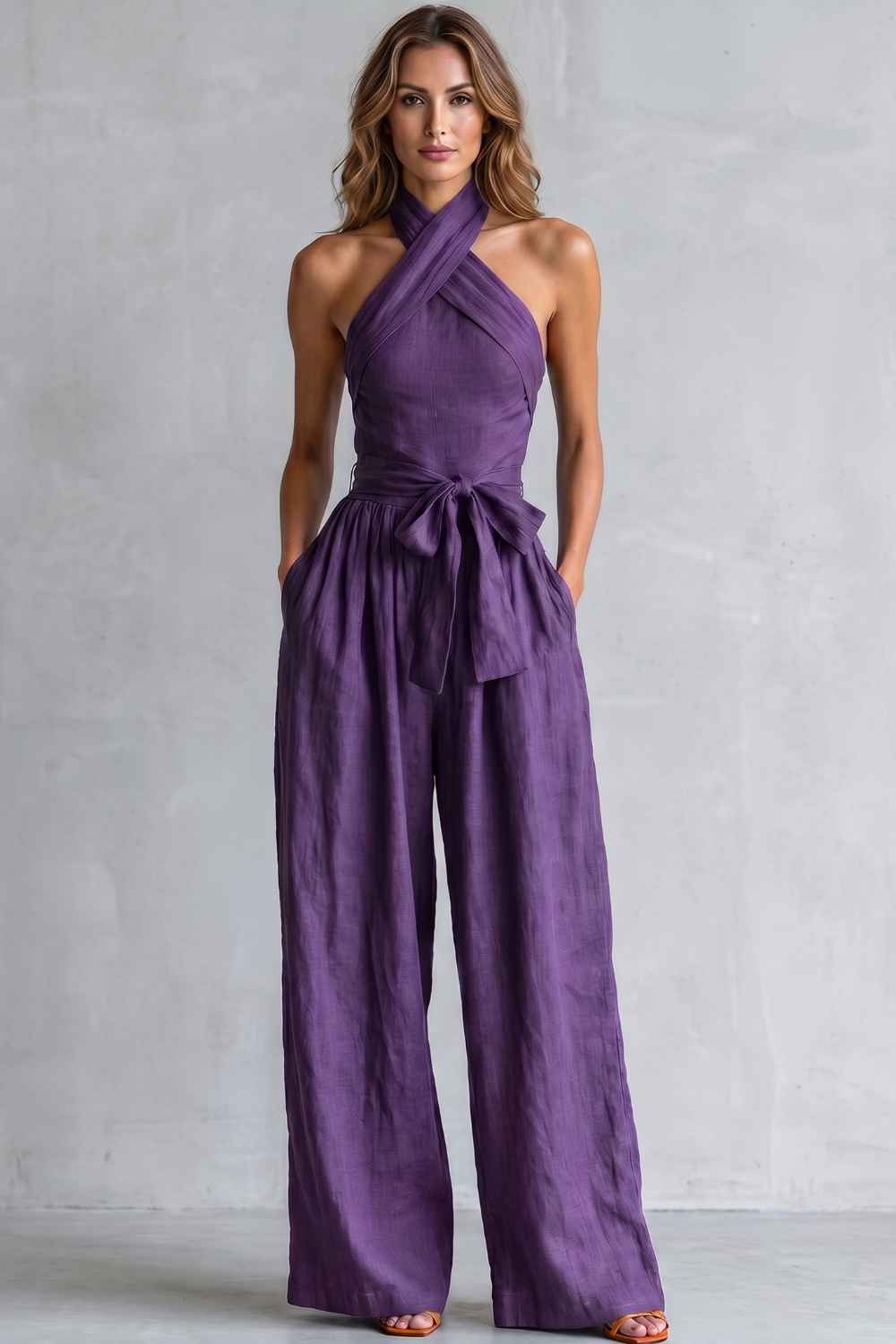 Montarello Women's Cross-Halter Wide-Leg Jumpsuit