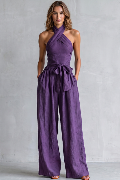 Montarello Women's Cross-Halter Wide-Leg Jumpsuit