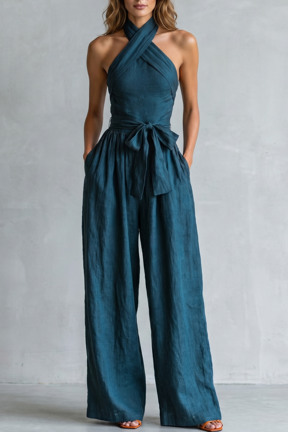 Montarello Women's Cross-Halter Wide-Leg Jumpsuit