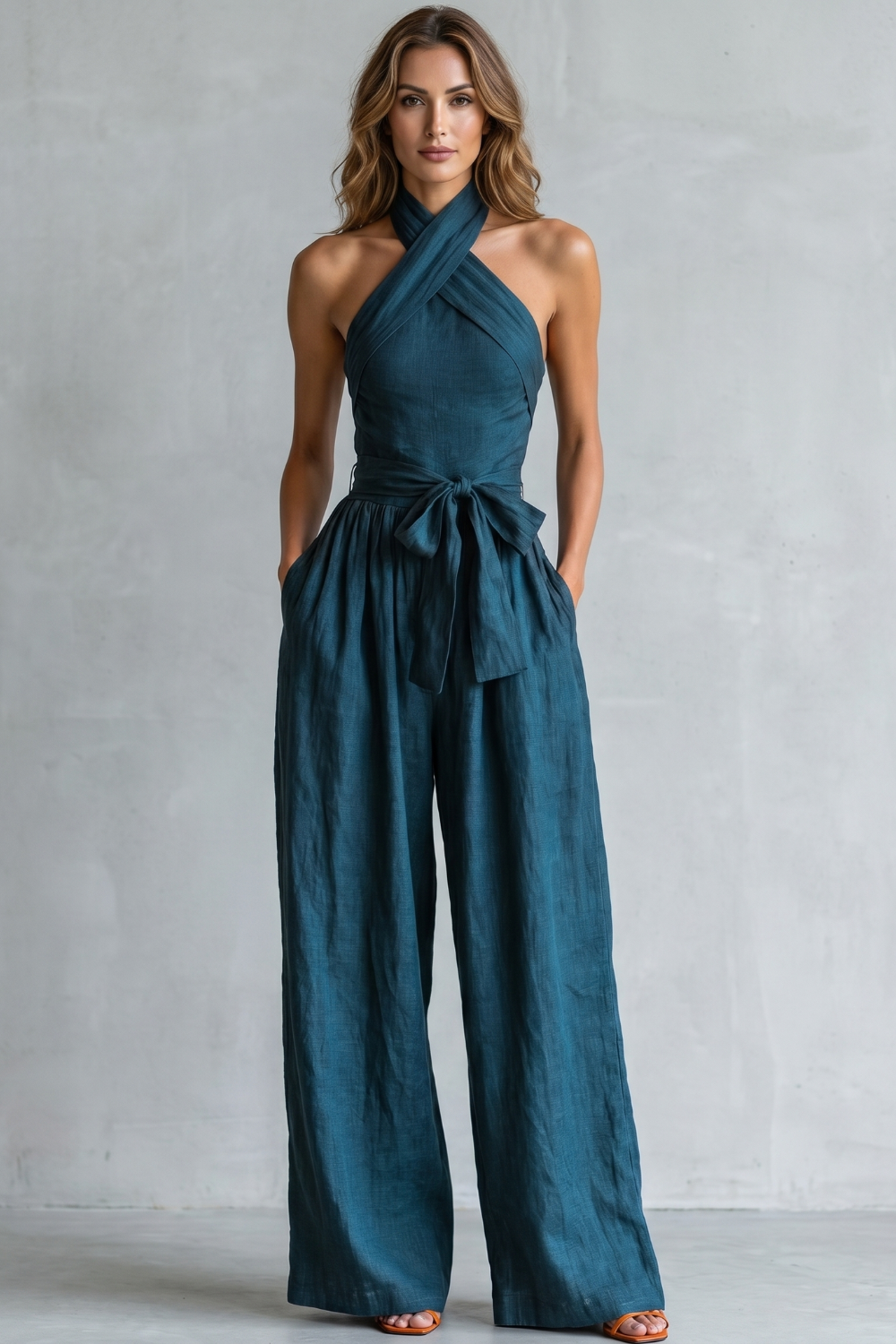 Montarello Women's Cross-Halter Wide-Leg Jumpsuit