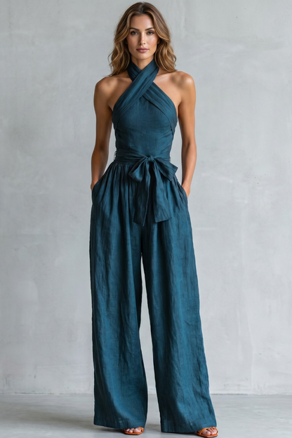 Montarello Women's Cross-Halter Wide-Leg Jumpsuit