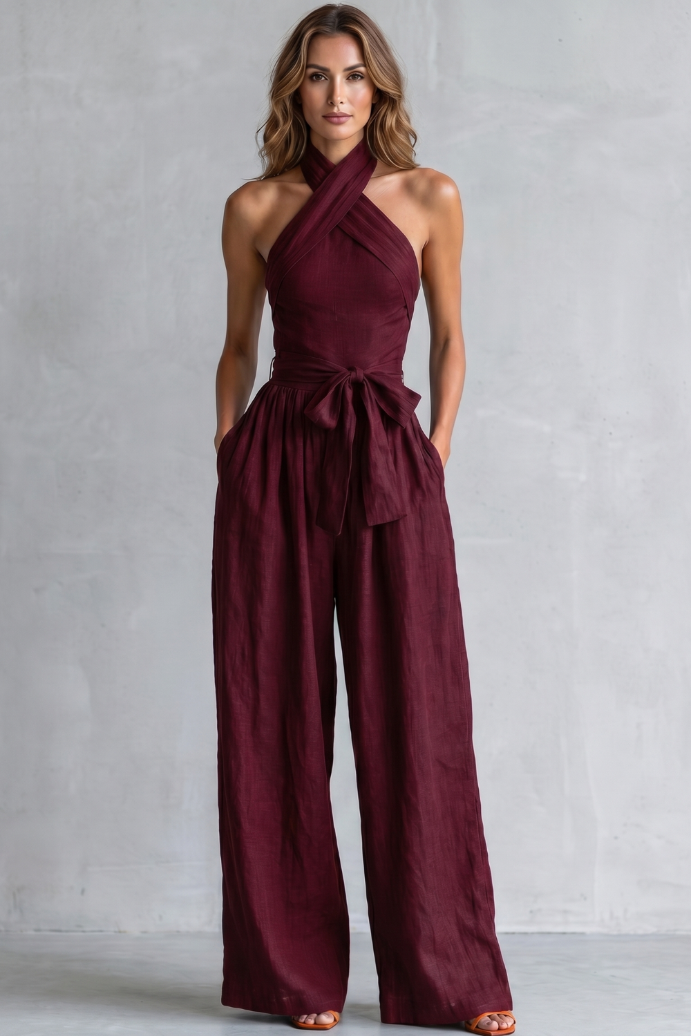 Montarello Women's Cross-Halter Wide-Leg Jumpsuit