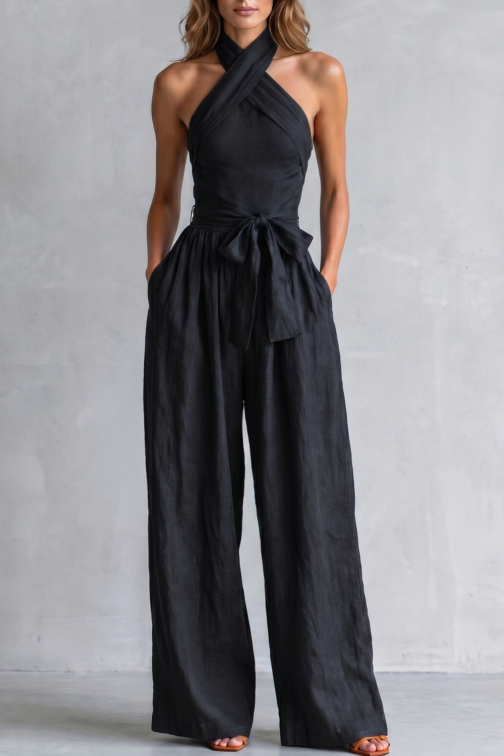 Montarello Women's Cross-Halter Wide-Leg Jumpsuit