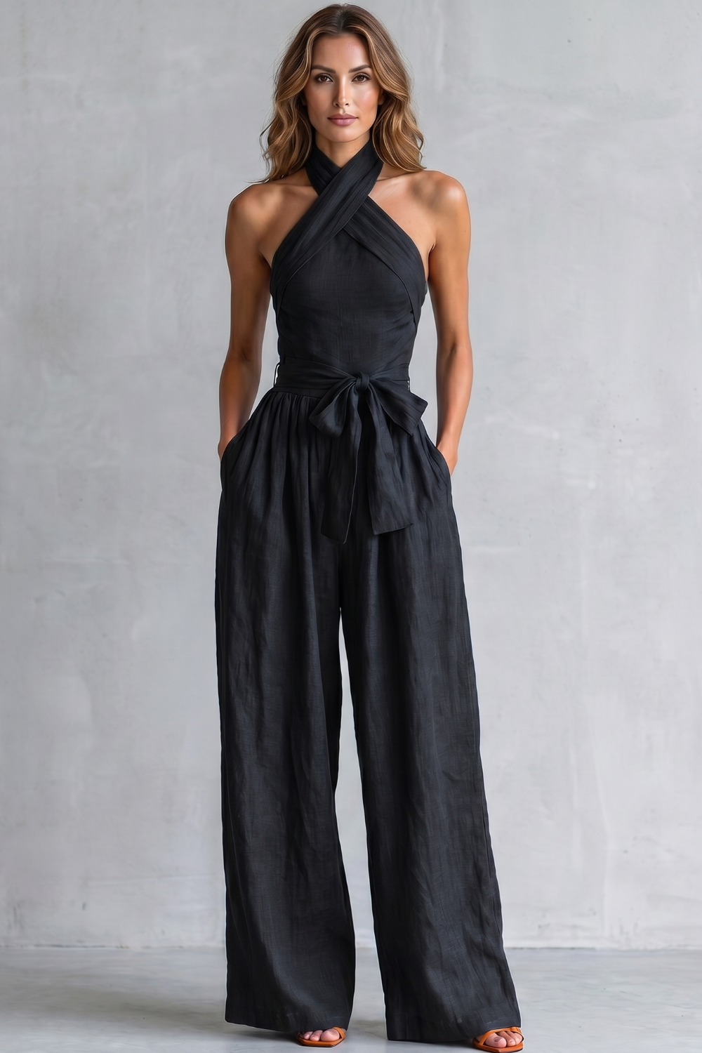 Montarello Women's Cross-Halter Wide-Leg Jumpsuit