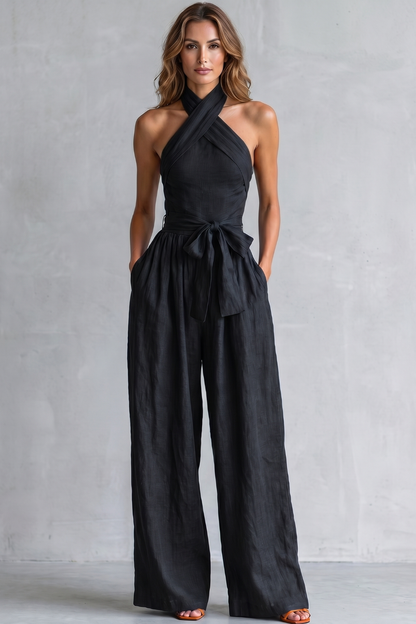 Montarello Women's Cross-Halter Wide-Leg Jumpsuit