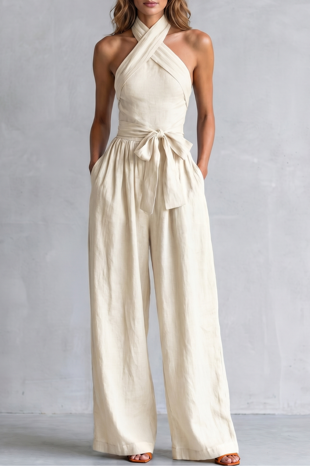 Montarello Women's Cross-Halter Wide-Leg Jumpsuit