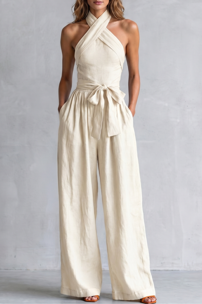 Montarello Women's Cross-Halter Wide-Leg Jumpsuit