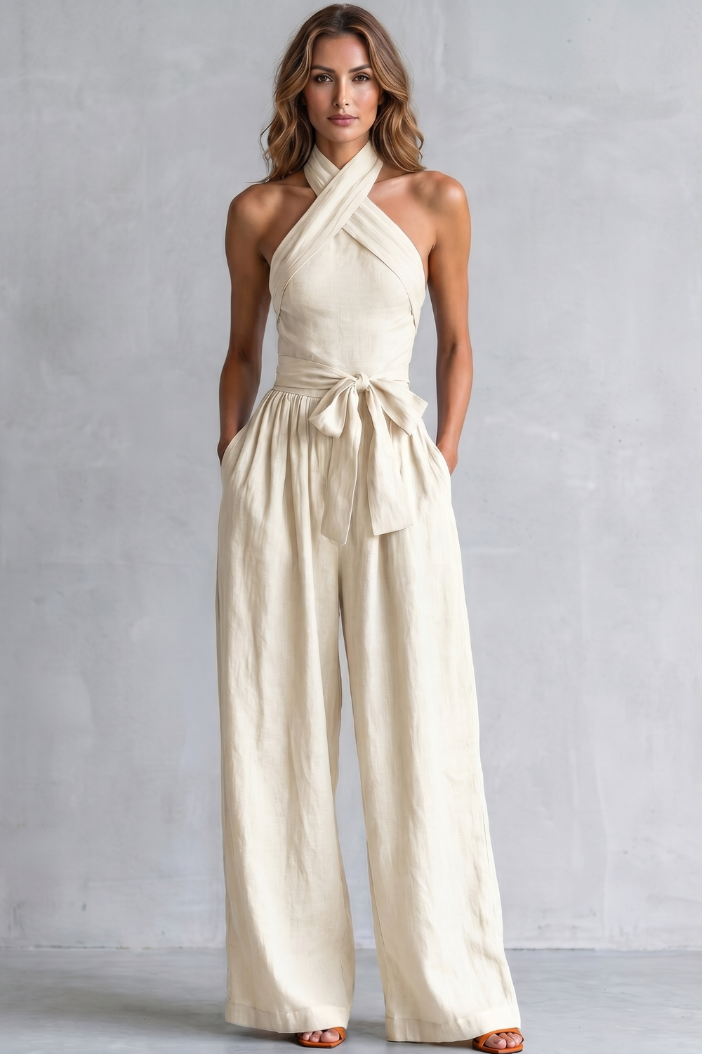 Montarello Women's Cross-Halter Wide-Leg Jumpsuit