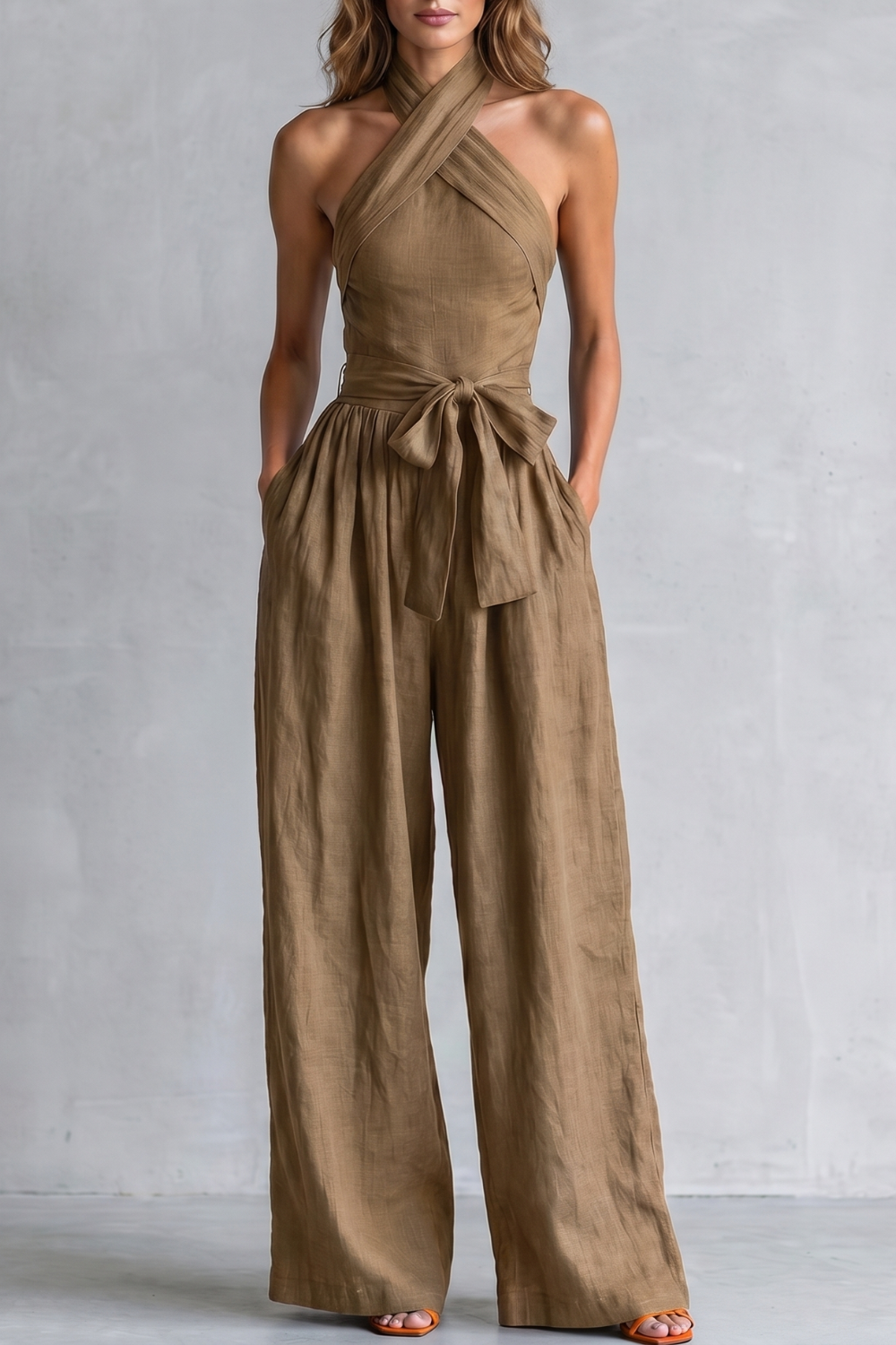 Montarello Women's Cross-Halter Wide-Leg Jumpsuit