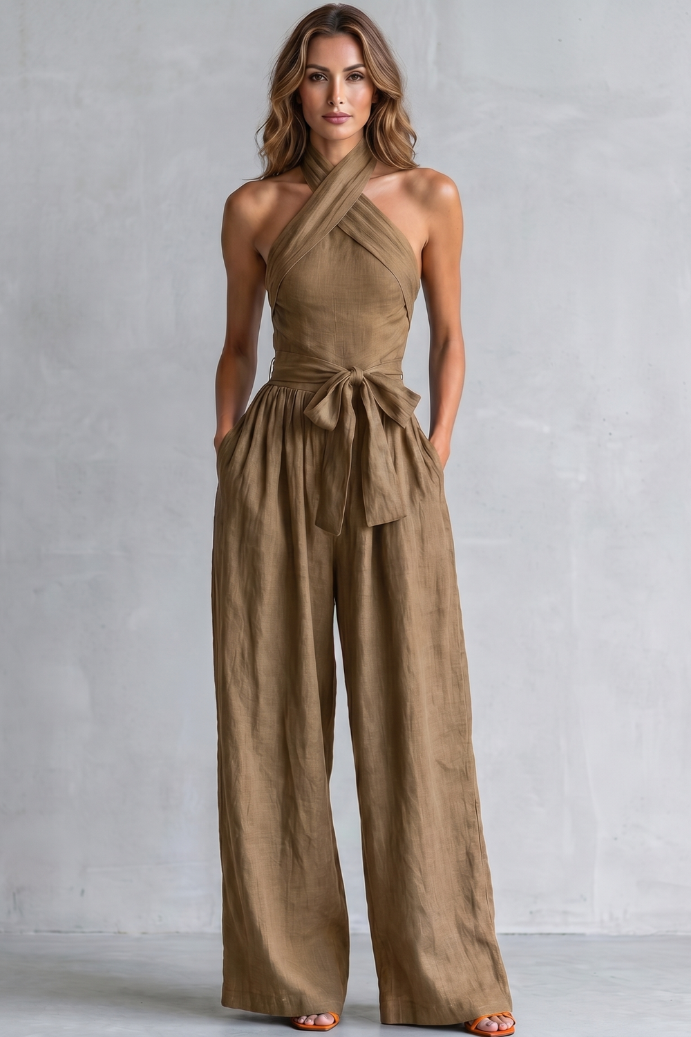 Montarello Women's Cross-Halter Wide-Leg Jumpsuit