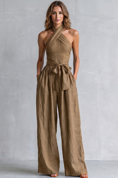 Montarello Women's Cross-Halter Wide-Leg Jumpsuit