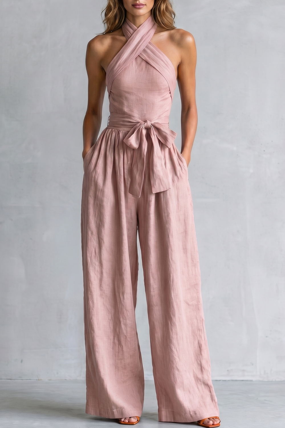 Montarello Women's Cross-Halter Wide-Leg Jumpsuit