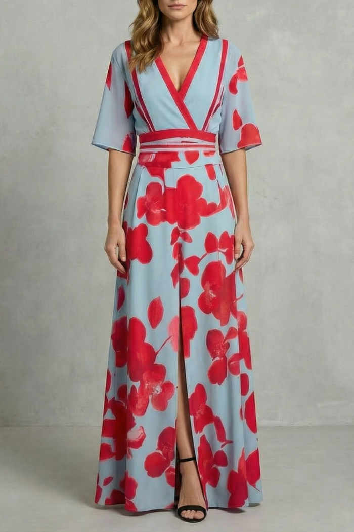 Montarello Women's Floral V-Neck Maxi Dress – Wedding Guest Style