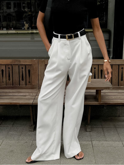 Montarello Women's Tailored Wide Leg Trousers with High Rise Waist