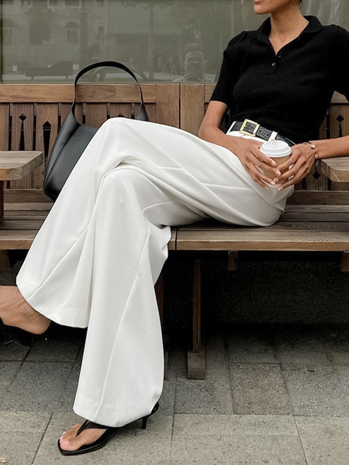 Montarello Women's Tailored Wide Leg Trousers with High Rise Waist