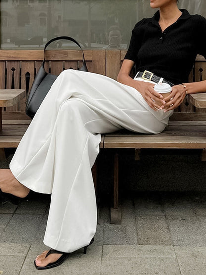 Montarello Women's Tailored Wide Leg Trousers with High Rise Waist