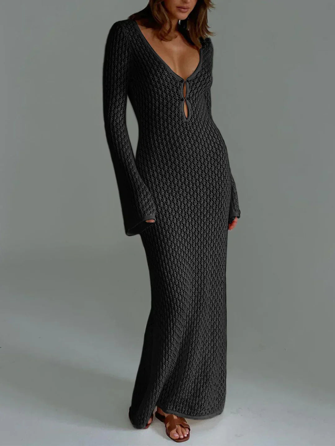 Montarello Women's Crochet Long Sleeve Maxi Beach Cover-Up Dress