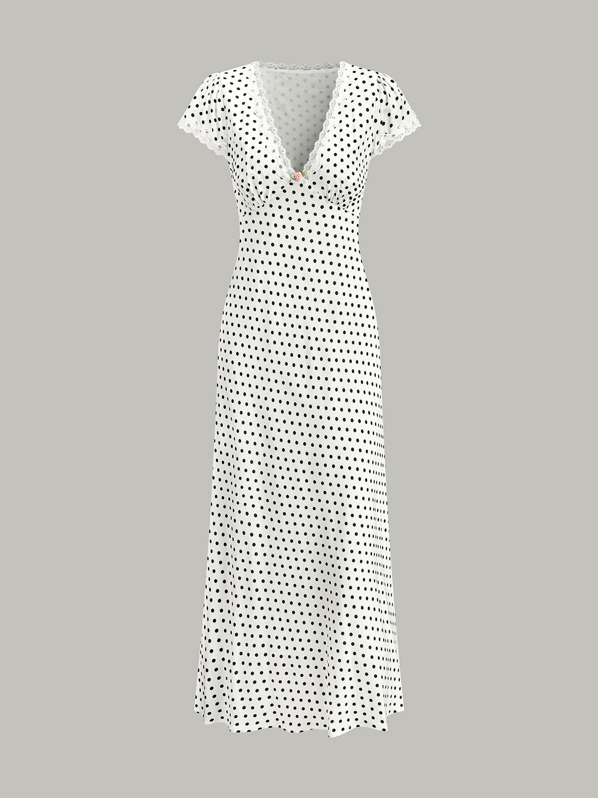 Montarello Women's Polka Dot Lace-Trim V-Neck Maxi Dress