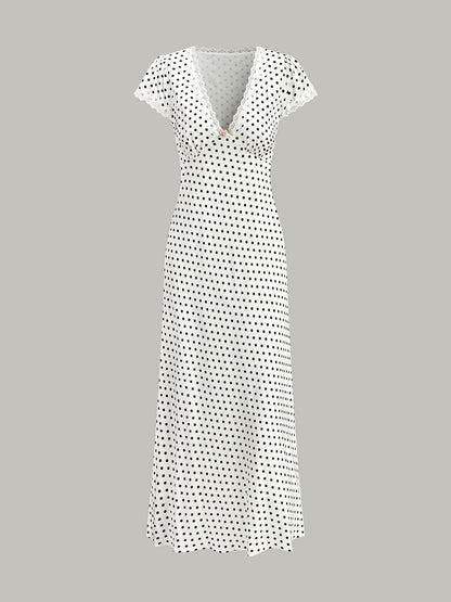 Montarello Women's Polka Dot Lace-Trim V-Neck Maxi Dress