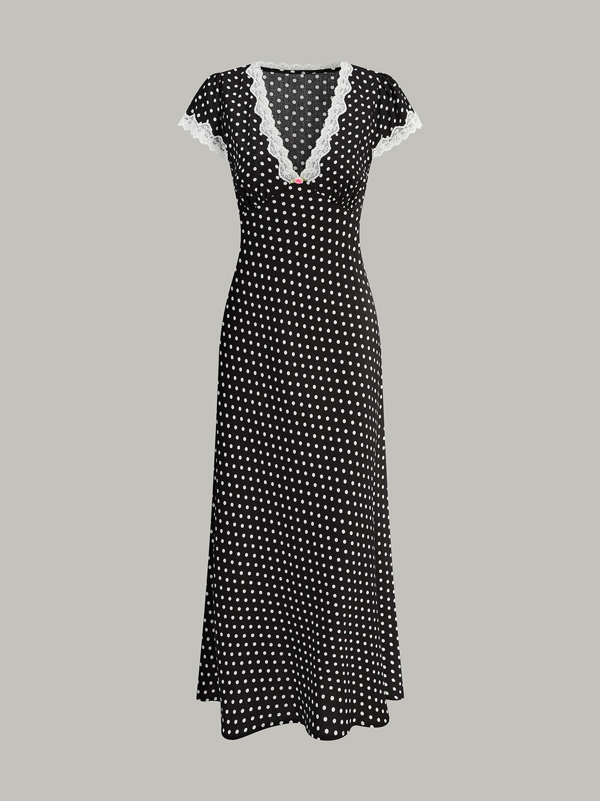 Montarello Women's Polka Dot Lace-Trim V-Neck Maxi Dress