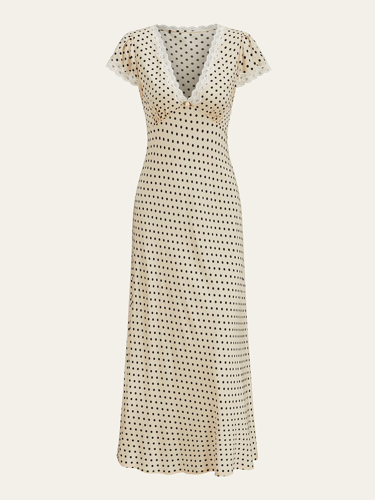 Montarello Women's Polka Dot Lace-Trim V-Neck Maxi Dress