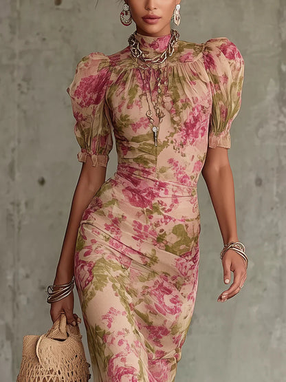 Montarello Women's Floral Puff Sleeve Maxi Dress – Wedding Guest Style